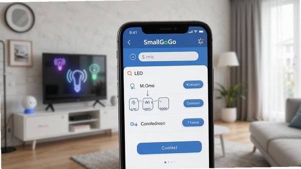 SmallGoGo���������豸�������ӽ��棬�ֻ���Ļ��ʾ����LED�豸�б������Ӱ�ť������Ϊ�ִ����ܼҾӻ���