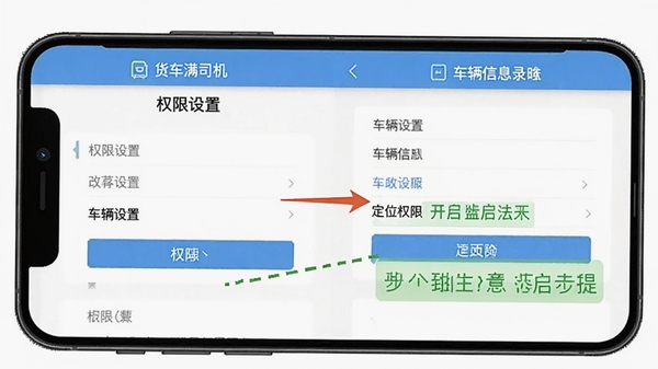 ������˾��APP���ֲ��������ͼ��չʾȨ�������복����Ϣ¼��ҳ�棬�ֻ���Ļ��������ע��λȨ�޿������裬���ֱ��