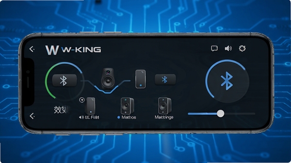 W-KING������Ƶ�豸��������������չʾ���ֻ���Ļ��ʾ������������״̬����Ч���ڽ��棬����Ϊ�Ƽ�����ɫ����ͻ��Ʒ��Logo���豸ͼ��