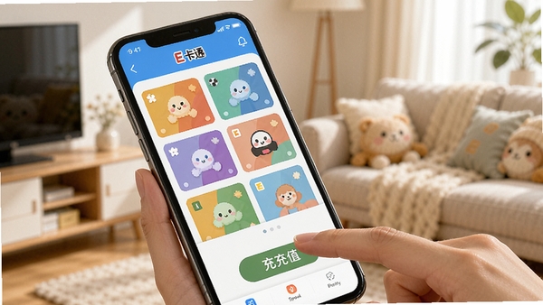��ͼ��ʾ�ʣ�һ�������ֻ���Ļ��ʾE��ͨ�������棬�������ж���ɫ�ʲ�ͬ�����⿨Ƭ�������У��û���ָ���ڵ����ֵ��ť����������ܰ�ļҾӻ�����������������