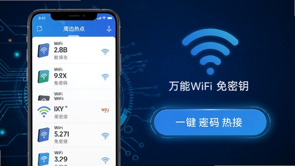 ����WiFi����Կ����������չʾͼ���ֻ���Ļ��ʾ�ܱ�WiFi�ȵ��б���һ�����Ӱ�ť��Ŀ������Ϊ�Ƽ�����ɫ����ͻ�����������ӹ���