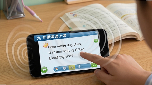 ���꼶Ӣ���ϲ�APP�α�������棬ѧ����ָ�ᴥ��Ļ�ϵ�Ӣ����ӣ��ֻ���������������������������������Ϳα�