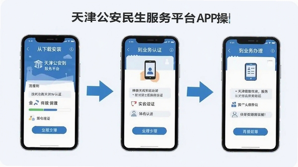��򹫰���������ƽ̨APP��������ͼ�⣬չʾ�����ذ�װ��ʵ����֤�ٵ�ҵ������Ĳ��裬�ֻ���Ļ�������������Լ�ͷָ��������ƽ����Ʒ��