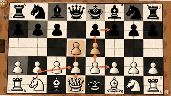 日常棋法练习象棋杀法训练界面,棋盘上展示马后炮杀法示例,高亮显示关键棋子走法,教学风格,清晰易懂