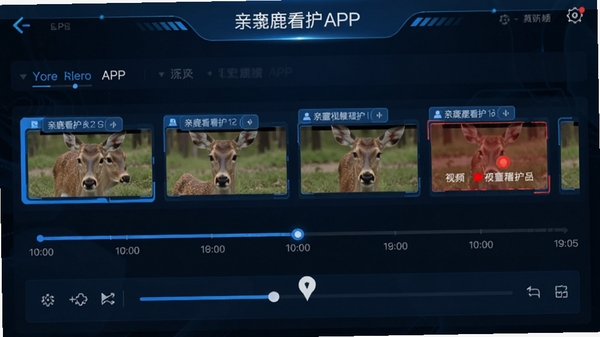 ��¹����APP��ʷ¼��طŹ��ܽ��棬ʱ��������չʾ¼��Ƭ�Σ��û����϶�ѡ��鿴�������ע������Ƶ��ǣ���ɫ�Ƽ����UI