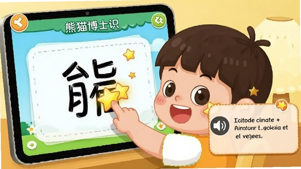 ��è��ʿʶ�ֽ����У�һλС���������ĵص����Ļ�ϵĺ��֣��Աߵ������ǽ����͹�����������ʾ��