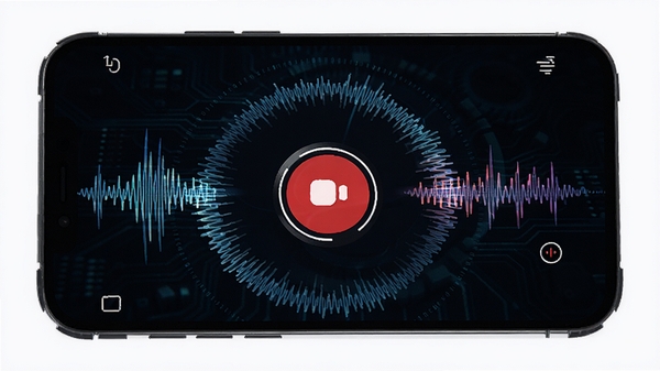 ����app����¼�����ܽ���չʾ���ֻ���Ļ��������Ŀ�ĺ�ɫ¼����ť����Χ�����������ӻ�ͼ�Σ�����Ϊ��ɫ�Ƽ����ͻ�������ɼ��ĿƼ���