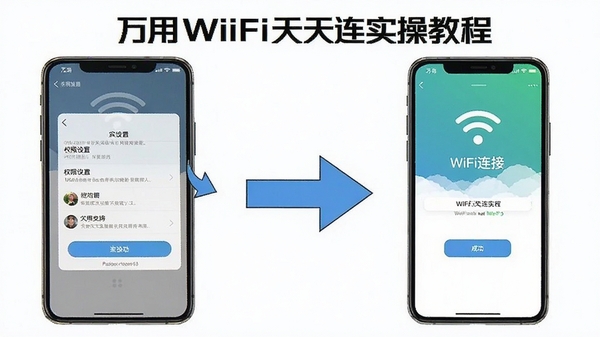 ����WiFi������ʵ�ٽ̳�ʾ��ͼ���ֻ���ʾȨ�����ý�����WiFi���ӳɹ����棬���м�ͷָ�������������
