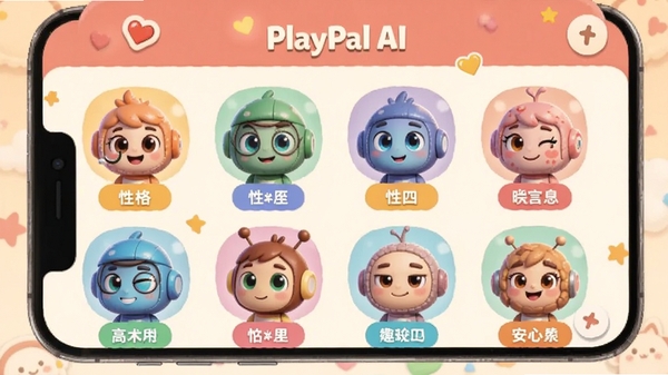PlayPal AIȤζ�������棬չʾ���AI��ɫͷ�����Ը��ǩ����ܰ���÷���ֻ�������ʾ����������PlayPal AIλ�ڶ���