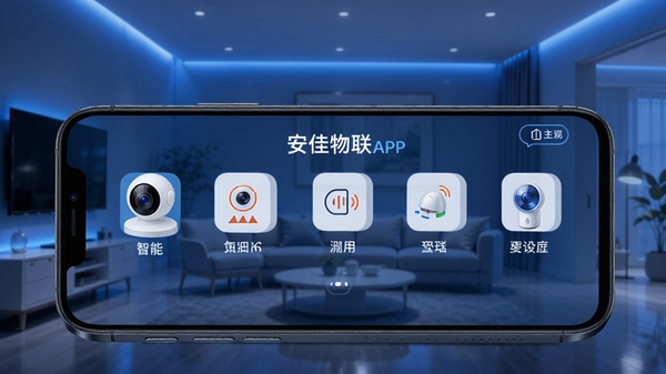 ��������APP������չʾ���豸������壬�ֻ���Ļ�г�����������ͷ���Ž������������豸ͼ�꣬����Ϊ�ִ��Ҿӻ������Ƽ�����ɫ��������UI���ͻ����������Ʒ������
