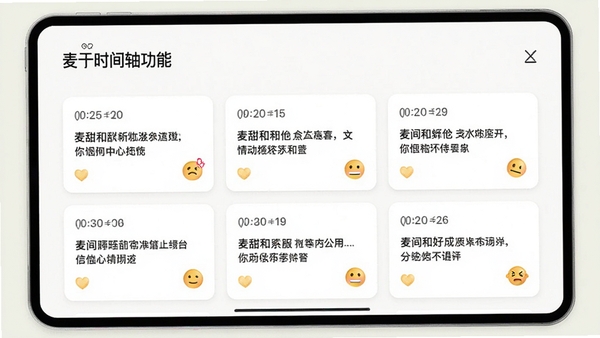����ʱ���Ṧ�ܽ��棬չʾ������¼�Կ�Ƭ��ʽ���У�ÿ����Ƭ�������ڡ�����ժҪ��������飬��������ˬ