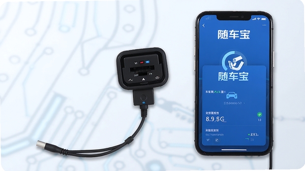 �泵������������չʾ��һ����������OBD�豸���ֻ���Ļ��ʾ�����������棬����������࣬�Ƽ�����ɫ����ͻ���泵��Ʒ�Ʊ�ʶ