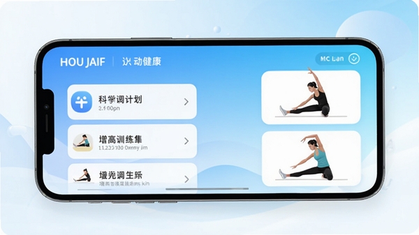 �����˶�APP�ٷ�������չʾ���ֻ���Ļ��ʾ��ѧ����ѵ���ƻ��б������춯��ʾ��ͼ������Ϊ�������׽��䣬ͻ���˶���������