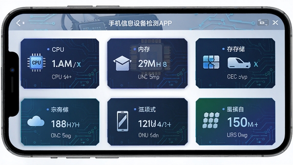 �ֻ���Ϣ�豸���APP�������ͼ��չʾCPU���ڴ桢�洢����Ļ��Ӳ��������Ƭʽ���֣����пƼ�������װ�Σ��������������ɼ�