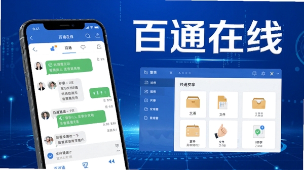 ��ͨ�����ƶ��칫Э��ƽ̨����ͼ��չʾ�ֻ��˼�ʱͨѶ�������ļ��������ܣ���ɫ�Ƽ�����������ư�ͨ������Ŀչʾ