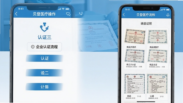 ����ҽ��app���������ͼ��չʾ��ҵ��֤��������Ʒ����֤�ղ鿴ҳ�棬�ֻ���Ļ������������֤������֤������ͼ������Ϊҽ������ɫ����ͻ����ȫ�Ϲ�Ĳɹ�����