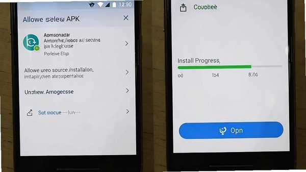 �ֻ���װ���˶�APK�ļ��Ĳ����ͼ��չʾ����δ֪��Դ��װ��Ȩ�����ý��棬�Լ���װ����������ɺ�Ĵ򿪰�ť