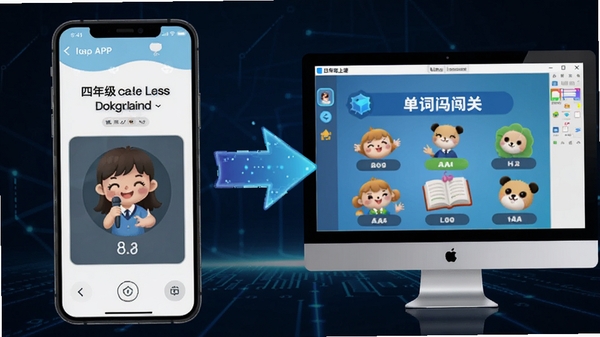 ���꼶Ӣ���ϲ�APP���ֻ��͵��������еĶԱ�ʾ��ͼ������ֻ���ʾ�α�������棬�Ҳ����ģ������ʾ���ʴ��ؽ��棬�м������Ӽ�ͷ���Ƽ��������