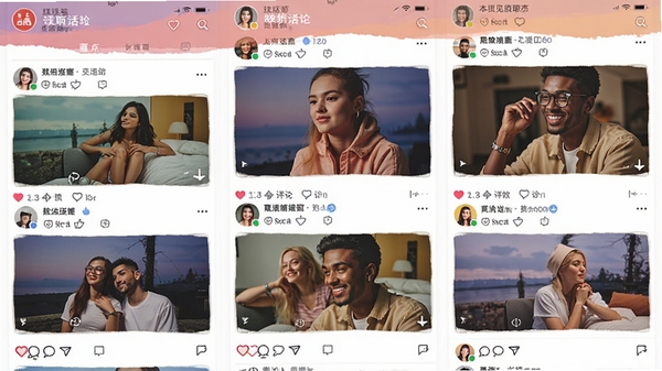 ���ؼ�����APP��̬�㳡ҳ�棬չʾ�û�������ͼ�Ķ�̬��������ۻ���������ɫ�ʷḻ��ͻ��������Ծ��Χ���ֻ���Ļ�г����ٲ�������