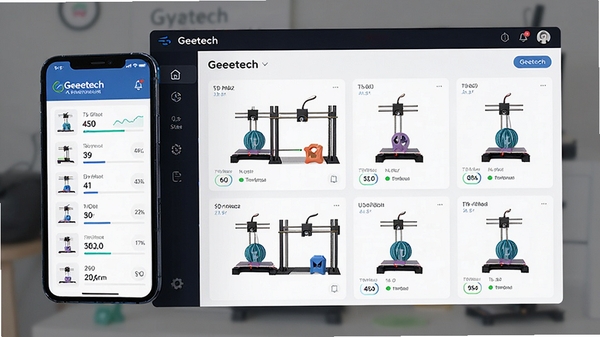 Geeetech�������豸�������棬�ֻ�չʾ��̨3D��ӡ������״̬�б���ÿ̨�豸��ʾ�¶Ⱥͽ�����Ϣ������ִ�UI���
