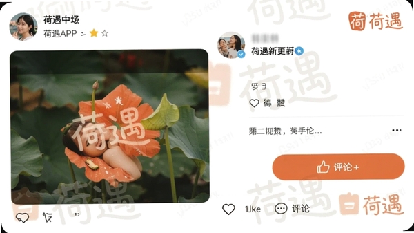 ����APP��̬�㳡�����ͼ��չʾ�û�������ͼ�Ķ�̬��������۰�ť����ɫ��ů���ã����к���Logoˮӡ