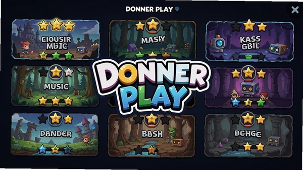 Donner Play�ؿ�ѡ���ͼ���棬չʾ��ͬ��������ֹؿ��ͽ������ǣ�Donner Play��־�ڻ�������