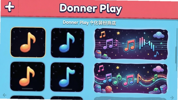 Donner Play���Ի�װ���̵���棬չʾ��������Ƥ���ͱ������⣬Donner Play�����������̵궥����ʾ