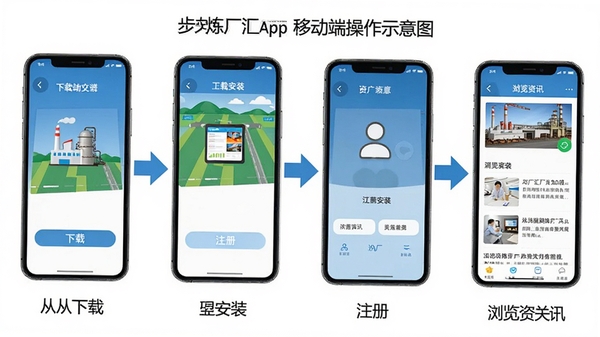 ������app�ƶ��˲���ʾ��ͼ��չʾ�����ص���װ��ע�ᡢ�����Ѷ�Ĳ��裬���м�ͷָ�����ֻ���������