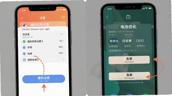 ����app�ƶ���ʹ�ý̳�ʾ��ͼ��չʾ֪ͨȨ�����ú͵���Ż��������������裬�ֻ�����������ע�ؼ���ť