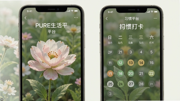 PURE����ƽ̨ϰ�ߴ򿨽��棬�ֻ�����ʾһ�����ŵĻ���ʹ�����������������Ȼ��ɫ�����