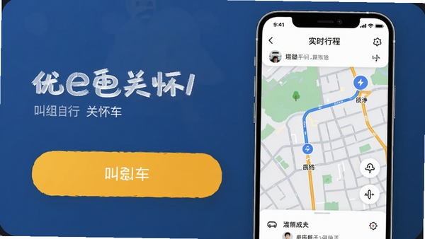 优e出行关怀版手机界面展示大字体叫车按钮和实时行程地图
