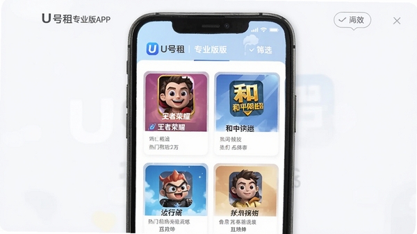 U����רҵ��APP�����ͼ��չʾ��Ϸ�˺������б���ɸѡ���ܣ��ֻ���Ļ�г��ֶ��������Ϸ�˺ſ�Ƭ������������ҫ����ƽ��Ӣ��ͼ�꣬������ˬ�ִ���ͻ��U����רҵ��Ʒ�Ʊ�ʶ