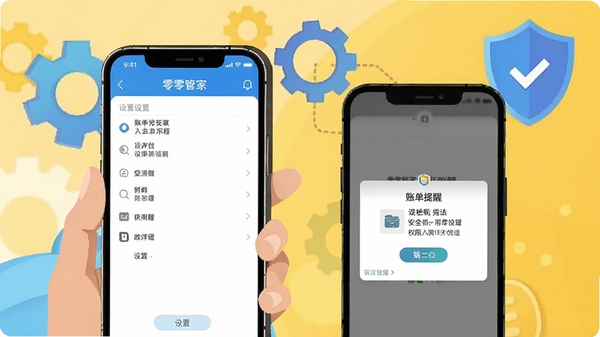 ����ܼ�APP�����̳�ʾ��ͼ��������һ���ֻ���ʾ���ý��棬��һ���ֻ���ʾ�˵��������ͣ������г��������ͼ�꣬������ȫ������Ȩ�޹���������ƽ����ɫ������
