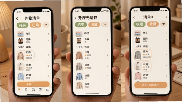 ���ƺ�������嵥���棬�ֻ���Ļչʾ�û������ķ��๺���嵥�����������ѹ����ղصȱ�ǩ��������ܰʵ��