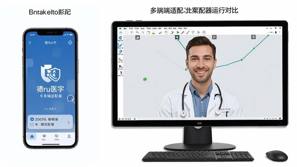 德鲁医在手机与电脑模拟器上的运行对比图,左侧为手机界面,右侧为电脑大屏界面,体现多端适配