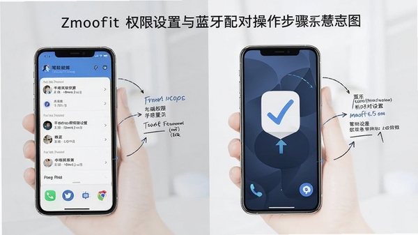 Zmoofit 手机端权限设置与蓝牙配对操作步骤示意图