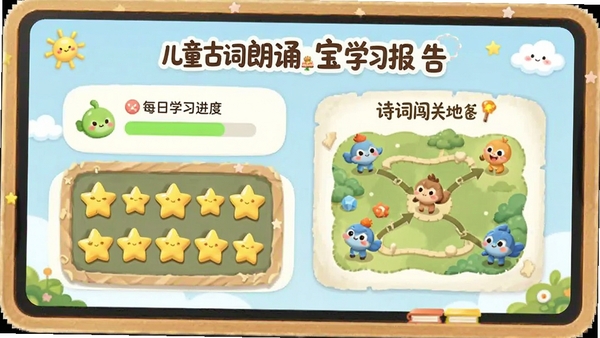 ��ͯ��ʫ�����б�ѧϰ����ҳ�棬��ʾÿ��ѧϰ���ȡ������ռ�ǽ��ʫ�ʴ��ص�ͼ���������¿ɰ�