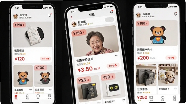 张大妈APP首页好价信息流界面,手机屏幕展示各类商品优惠卡片与价格标签,简洁现代UI风格