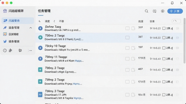 闪越软件清爽的任务管理界面截图,展示多个下载任务同时进行的列表视图