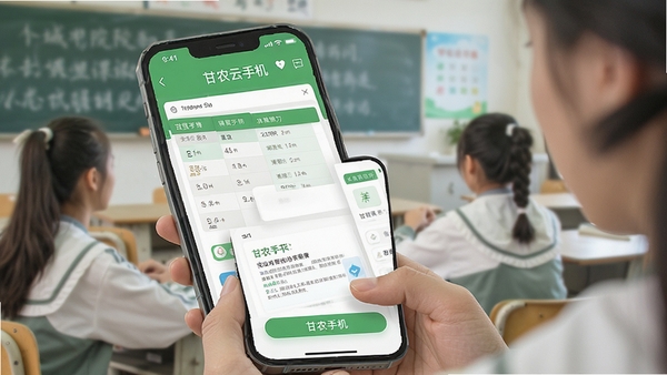 ��ũ���ֻ�APP�γ�ѧϰ����չʾ��ũҵԺУѧ��ʹ���ֻ��鿴�α���μ���������ɫ������ƽ��UI���