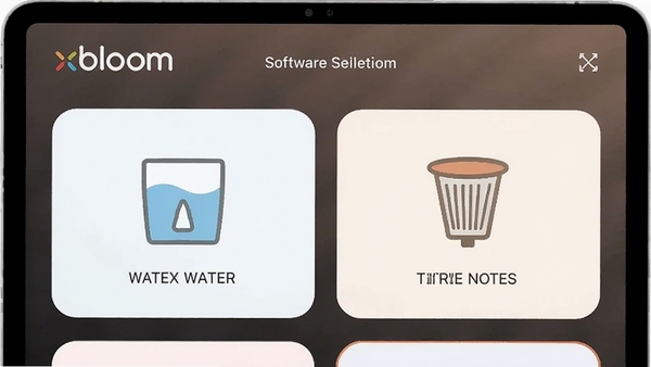 xbloom coffee�����豸���ҳ�棬��ʾˮ��ˮλ������״̬ͼ�꣬������ɫ���