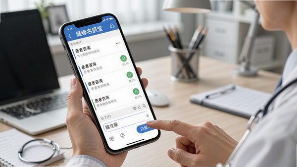 ��Ե��ҽ��ҽ�����������﹦�ܽ��棬�ֻ���Ļ��ʾ������ѯ��Ϣ�б���ظ������ҽ����ָ����ظ���ť������Ϊҽ���칫�����棬��Χרҵ��Ч