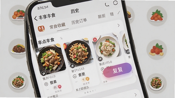 AI��ͼ��ʾ�ʣ�������ʳ�����ղ�����ʷ����ҳ�棬��Ƭʽ����չʾ�����Ʒ��������ť��Ŀ������Ϊ�ֻ���������ʳͼ��