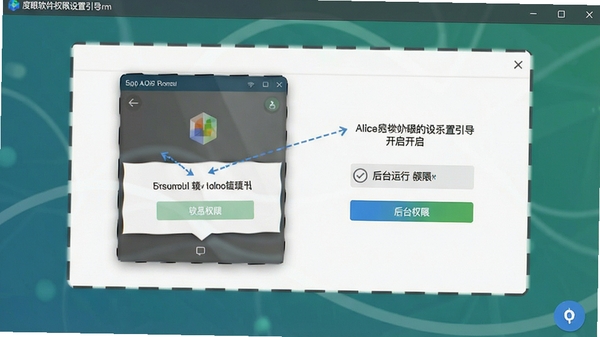 度眼软件权限设置引导界面截图示意,展示悬浮窗权限与后台运行权限开启步骤,画面清晰直观