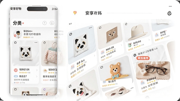 安享好物App首页好物榜单界面展示,手机屏幕中呈现分类商品卡片与精选推荐标签,清爽扁平化设计风格