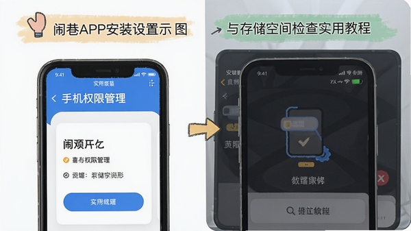 ����APP��װ����ʾ��ͼ���ֻ�Ȩ�޹�����洢�ռ�����棬ʵ�ý̷̳��