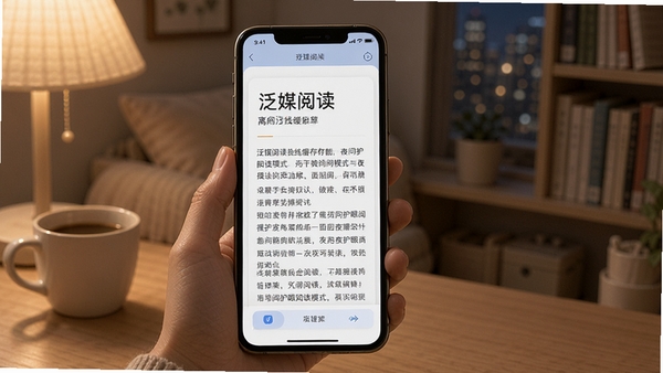 泛媒阅读离线缓存功能与夜间护眼阅读模式界面展示,舒适排版阅读体验