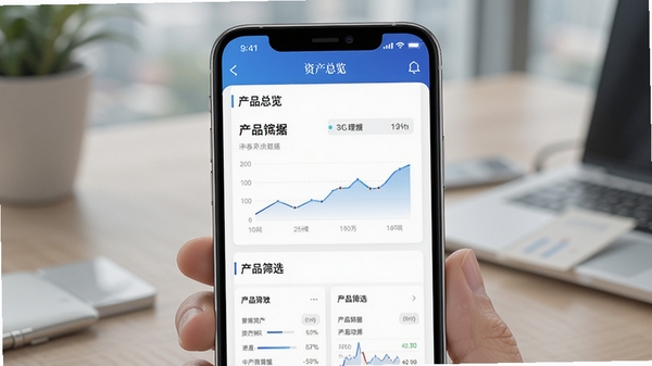 中泰资管APP界面展示资产总览与产品筛选功能,手机屏幕显示理财数据图表