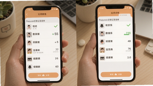 �ֻ���¡Ǩ����ɺ��¾��ֻ����ݺ˶Խ��棬�û��鿴Ǩ�Ƽ�¼�嵥����������չʾ����������������ܰʵ�÷��