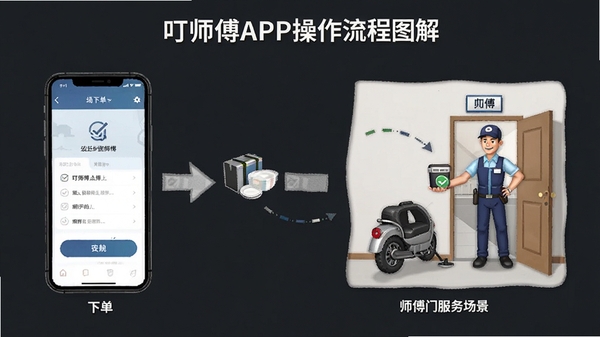 ��ʦ��APP��������ͼ�⣬չʾ���µ���ʦ�����ŵ��������裬�����ֻ�������ʦ�����ŷ��񳡾���������˵���Ϣͼ���